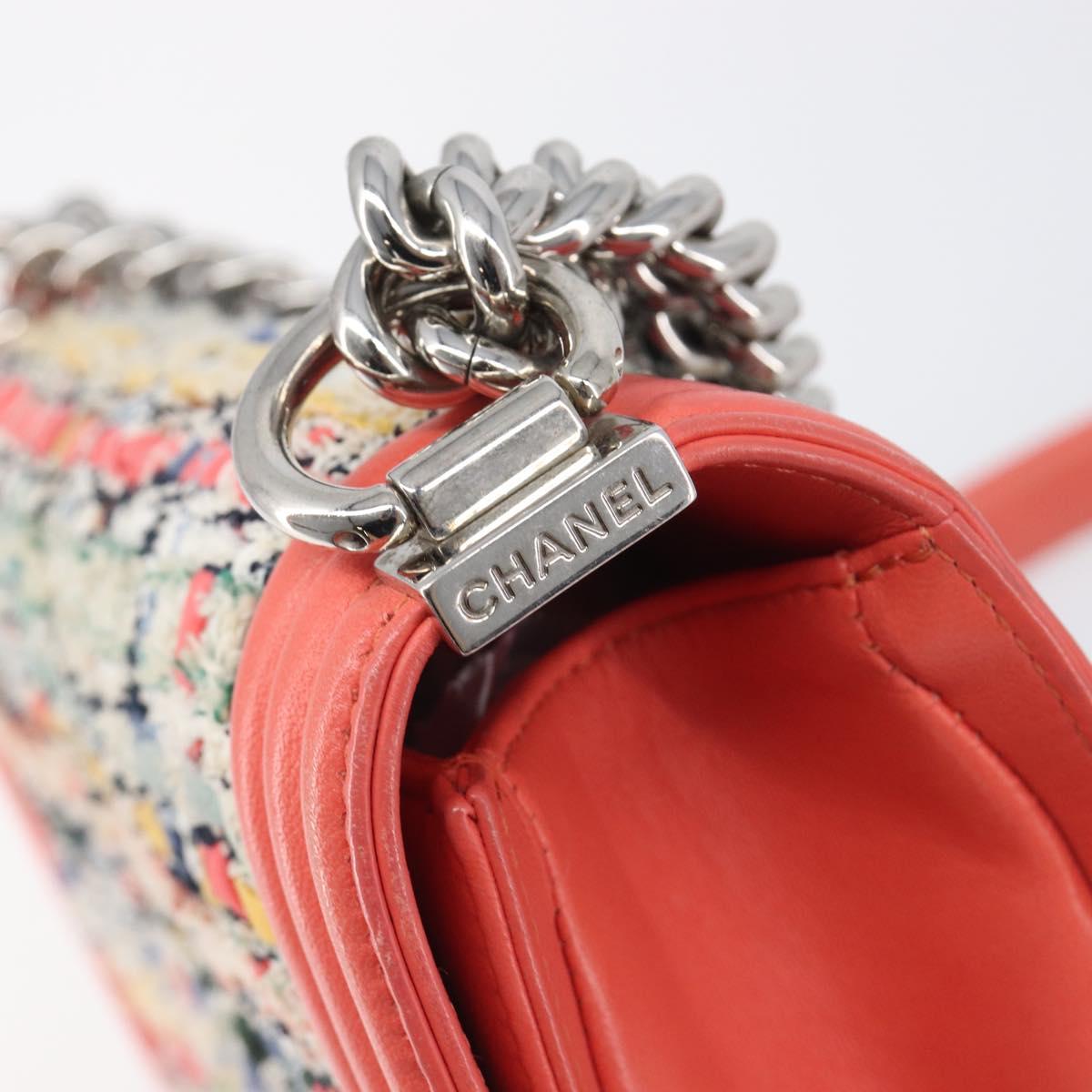 CHANEL Boy Chanel Chain Shoulder Bag Leather Tweed Multicolor CC Auth 209643SAM