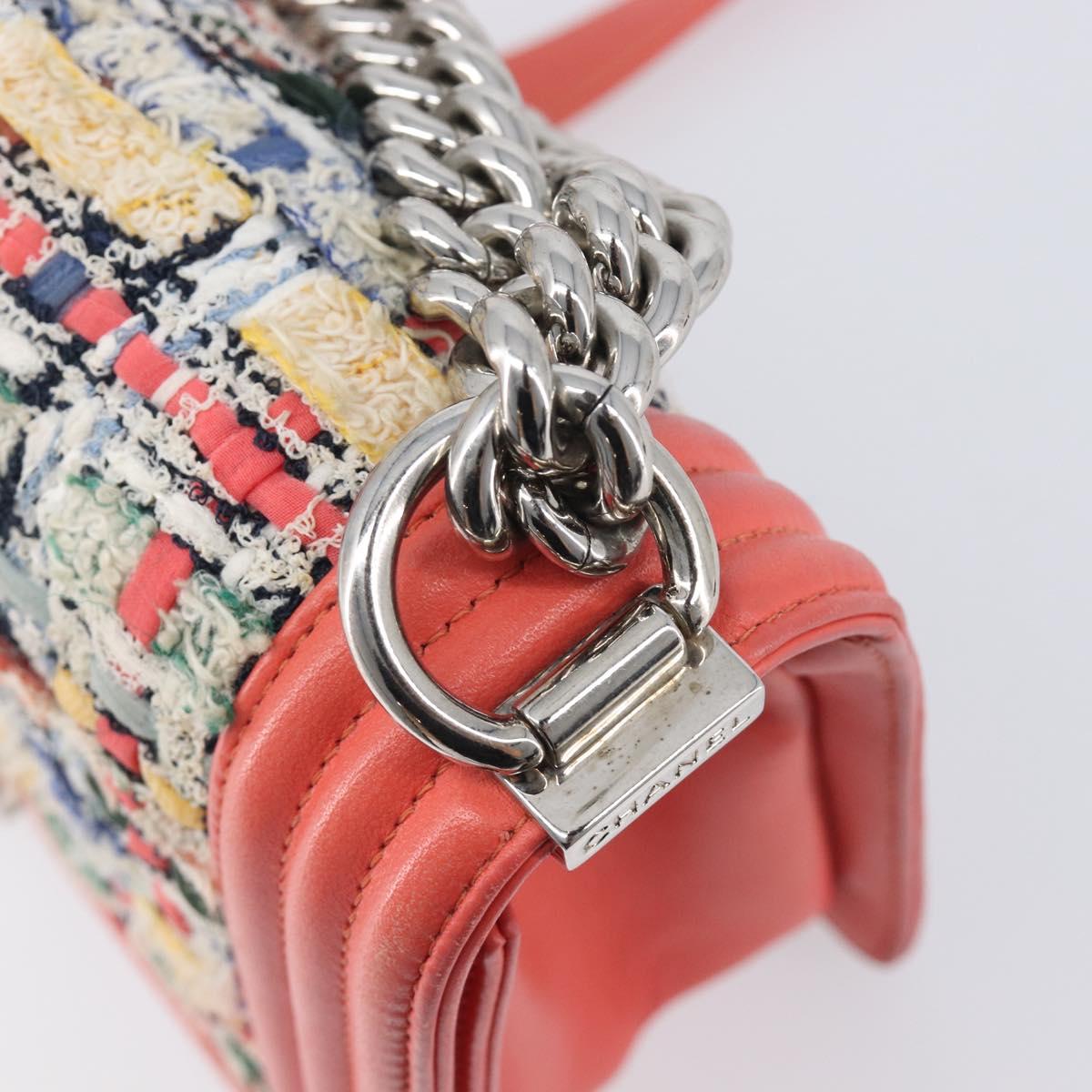 CHANEL Boy Chanel Chain Shoulder Bag Leather Tweed Multicolor CC Auth 209643SAM