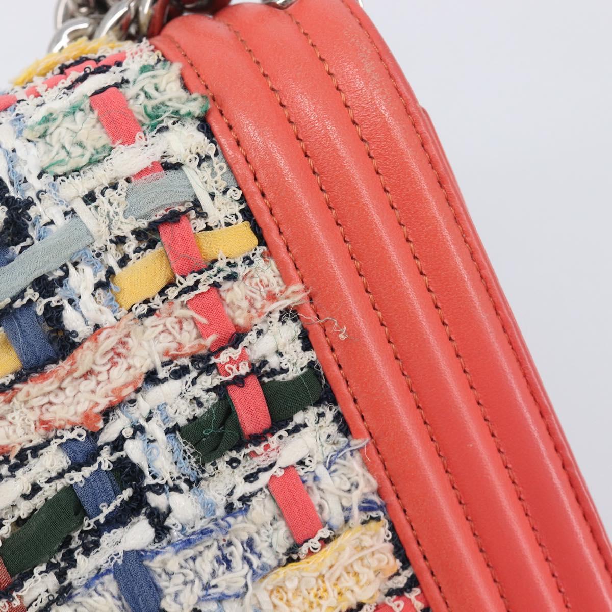 CHANEL Boy Chanel Chain Shoulder Bag Leather Tweed Multicolor CC Auth 209643SAM