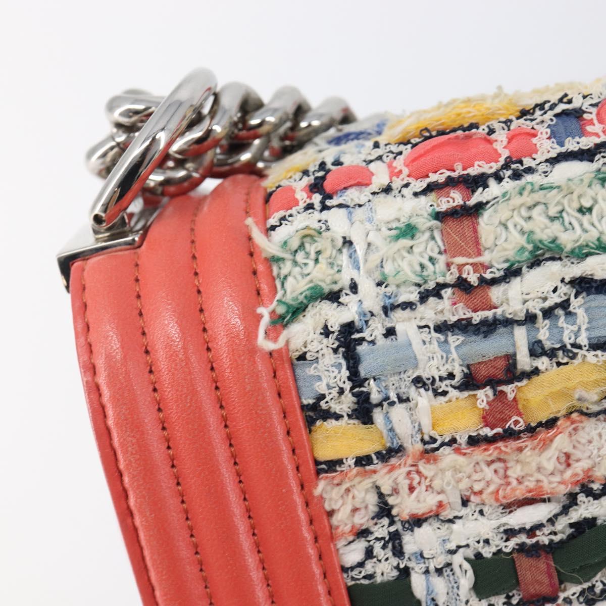 CHANEL Boy Chanel Chain Shoulder Bag Leather Tweed Multicolor CC Auth 209643SAM