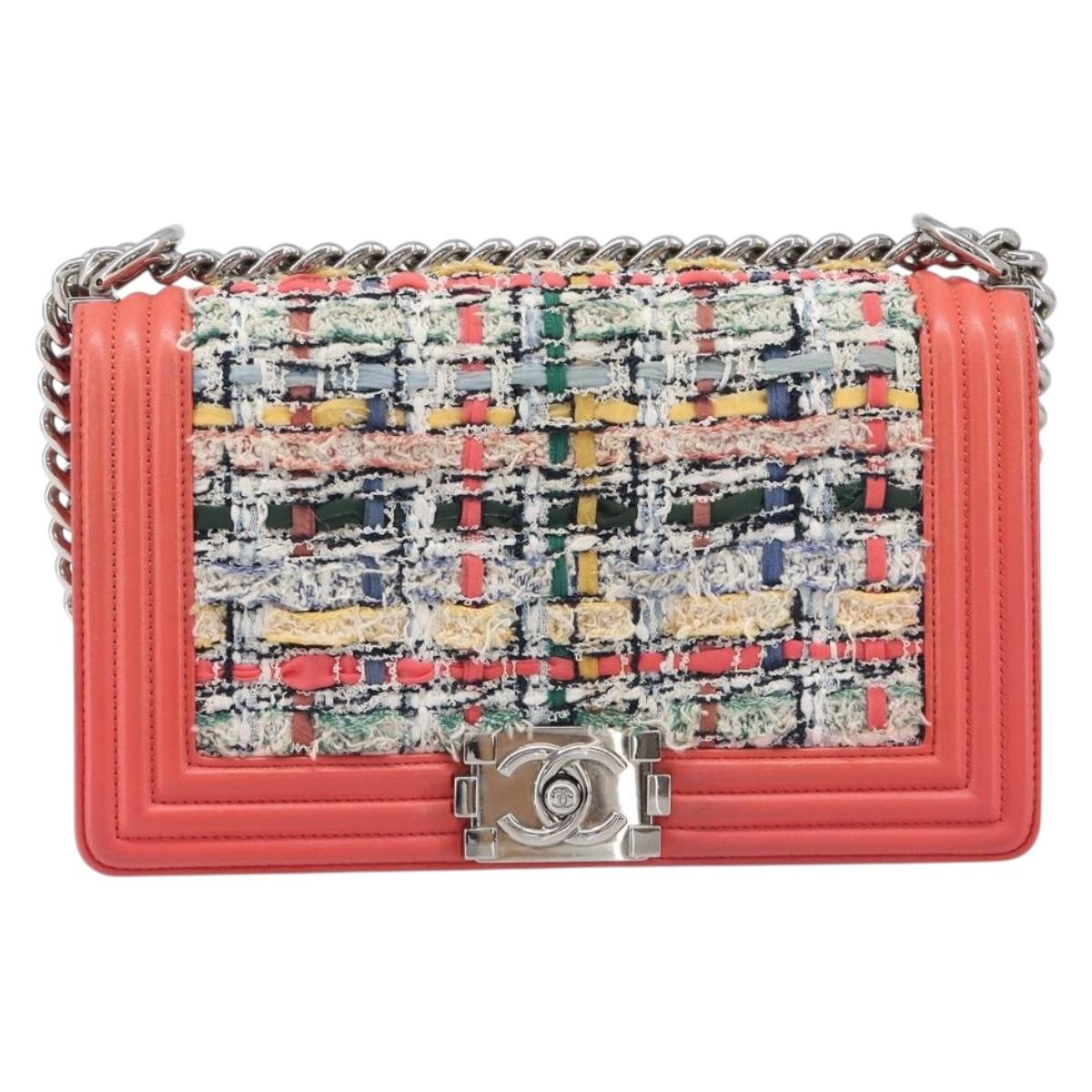 CHANEL Boy Chanel Chain Shoulder Bag Leather Tweed Multicolor CC Auth 209643SAM