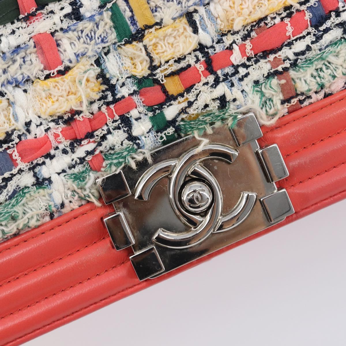 CHANEL Boy Chanel Chain Shoulder Bag Leather Tweed Multicolor CC Auth 209643SAM