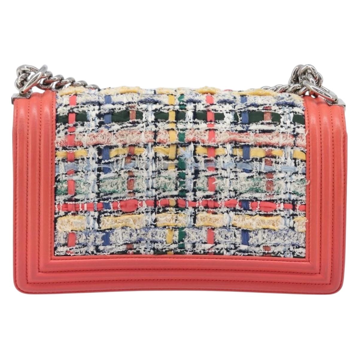 CHANEL Boy Chanel Chain Shoulder Bag Leather Tweed Multicolor CC Auth 209643SAM