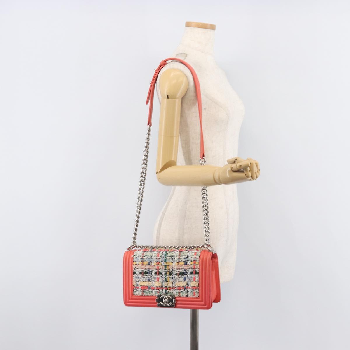 CHANEL Boy Chanel Chain Shoulder Bag Leather Tweed Multicolor CC Auth 209643SAM