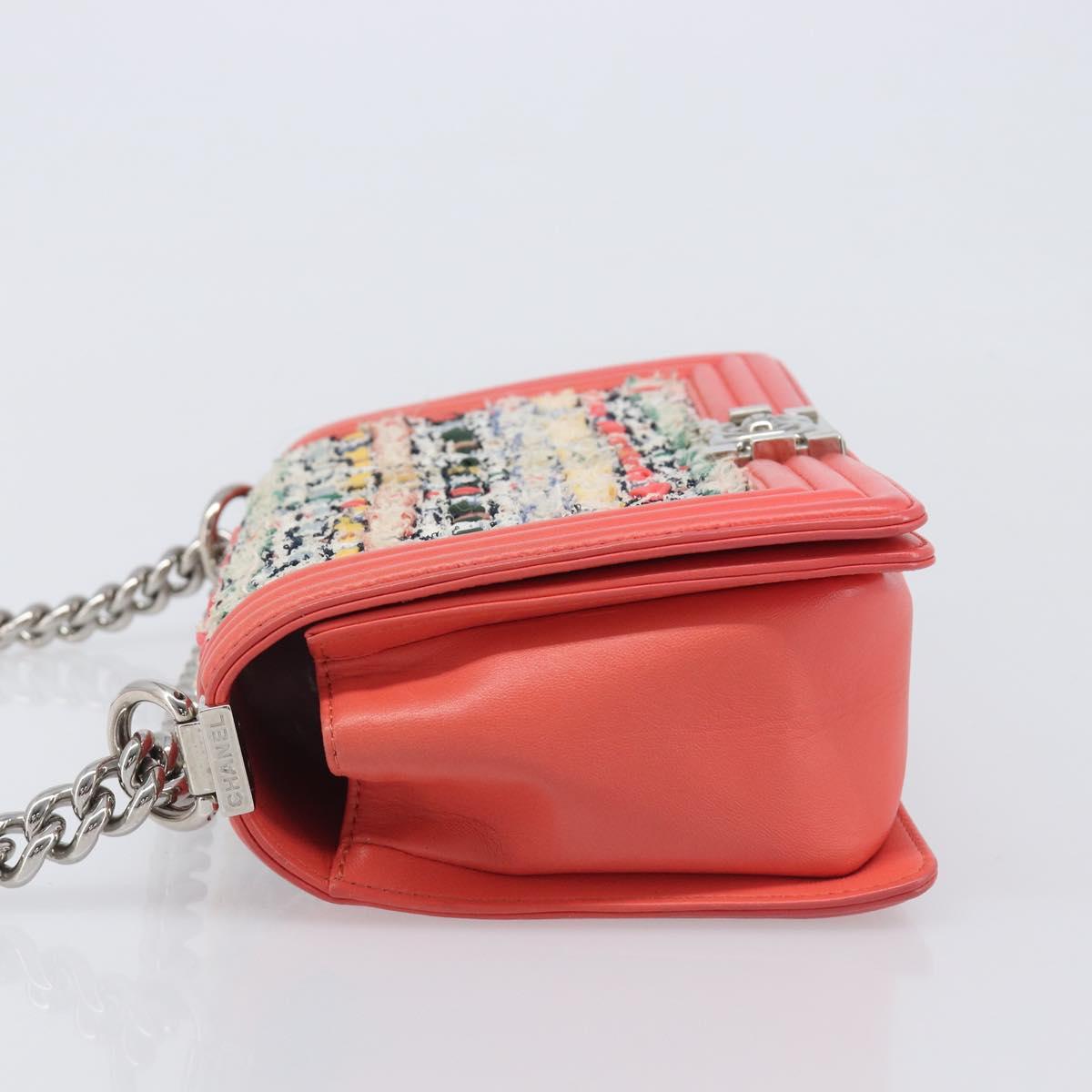 CHANEL Boy Chanel Chain Shoulder Bag Leather Tweed Multicolor CC Auth 209643SAM