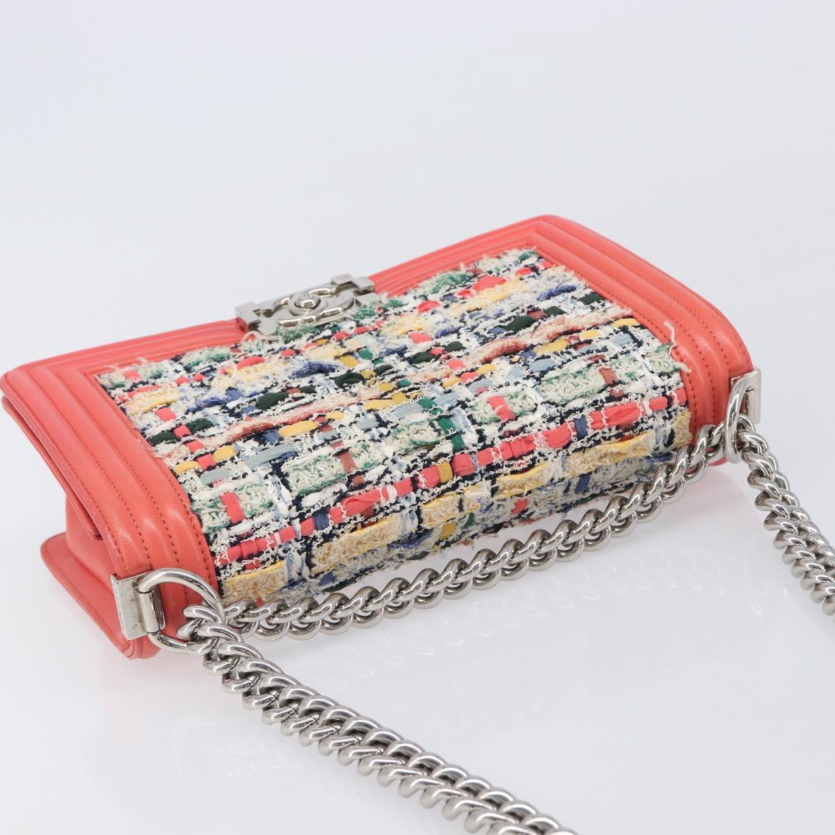 CHANEL Boy Chanel Chain Shoulder Bag Leather Tweed Multicolor CC Auth 209643SAM