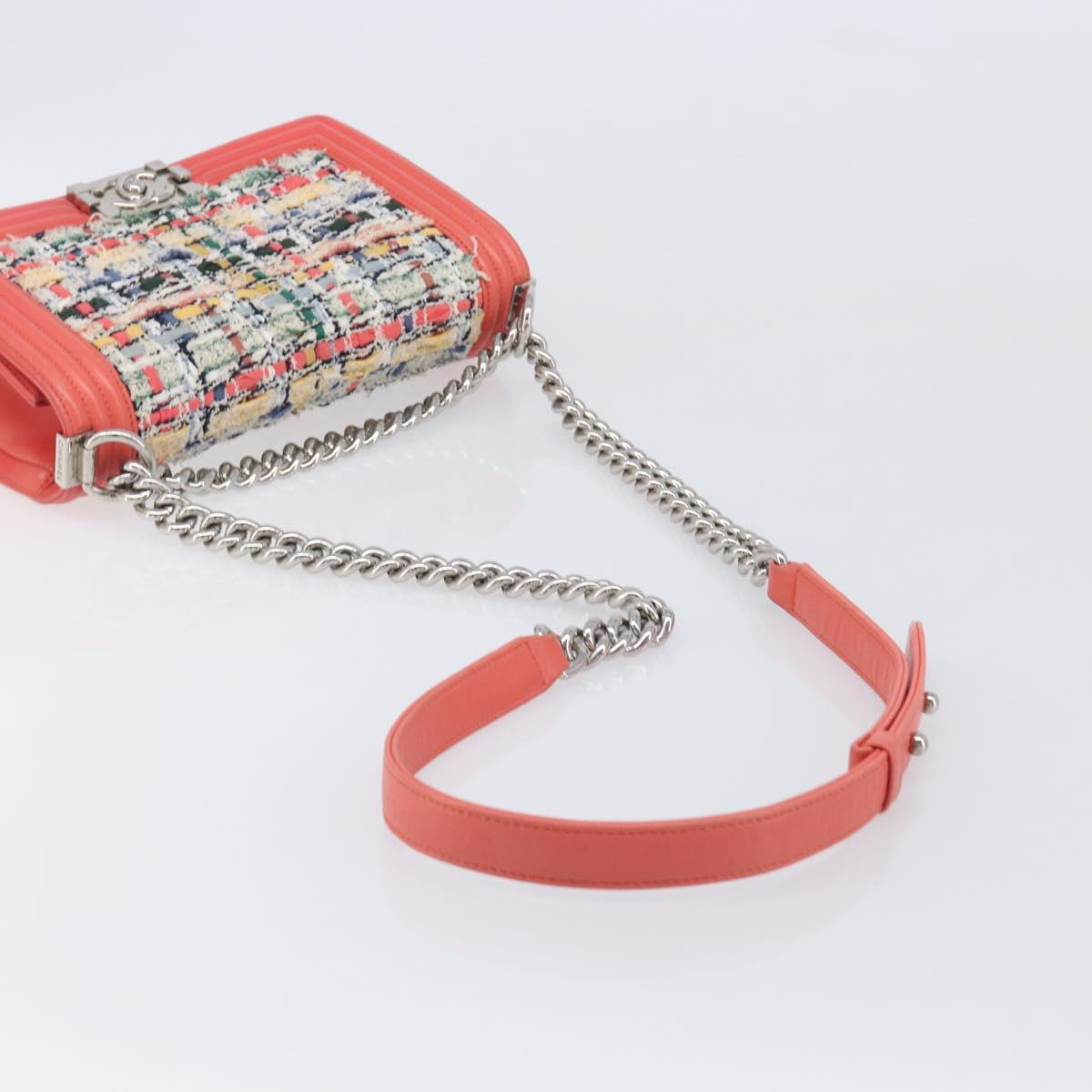CHANEL Boy Chanel Chain Shoulder Bag Leather Tweed Multicolor CC Auth 209643SAM