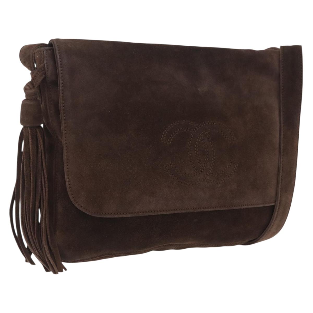CHANEL Shoulder Bag Suede Brown CC Auth 209651A