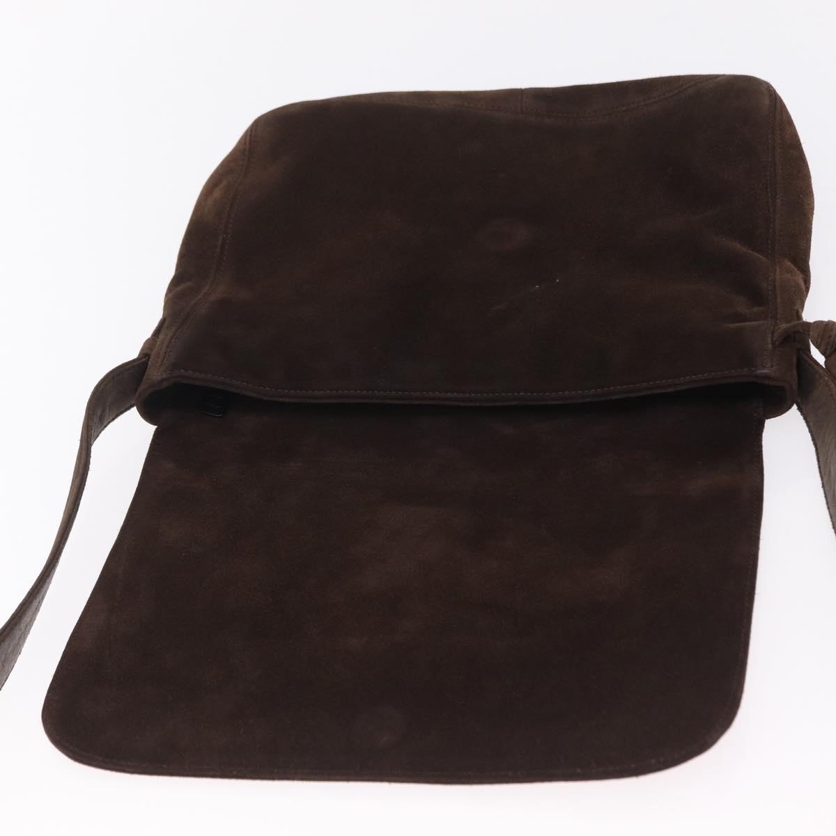 CHANEL Shoulder Bag Suede Brown CC Auth 209651A
