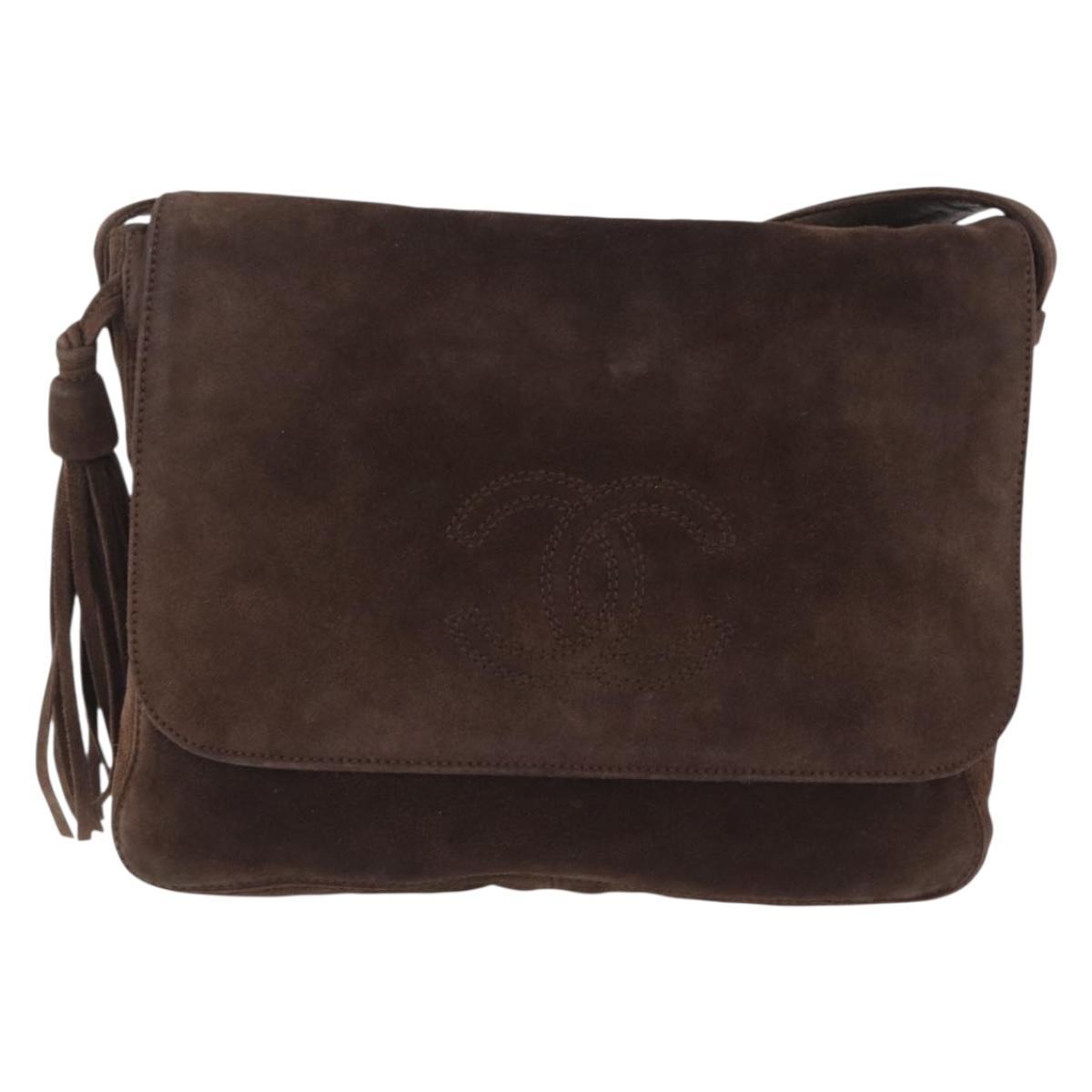 CHANEL Shoulder Bag Suede Brown CC Auth 209651A