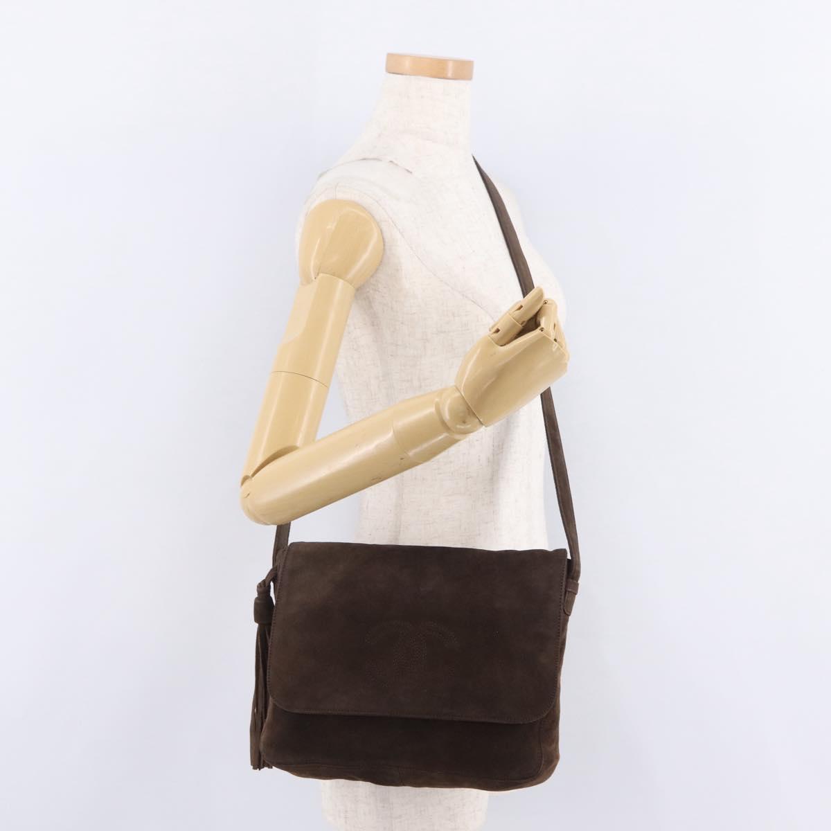 CHANEL Shoulder Bag Suede Brown CC Auth 209651A