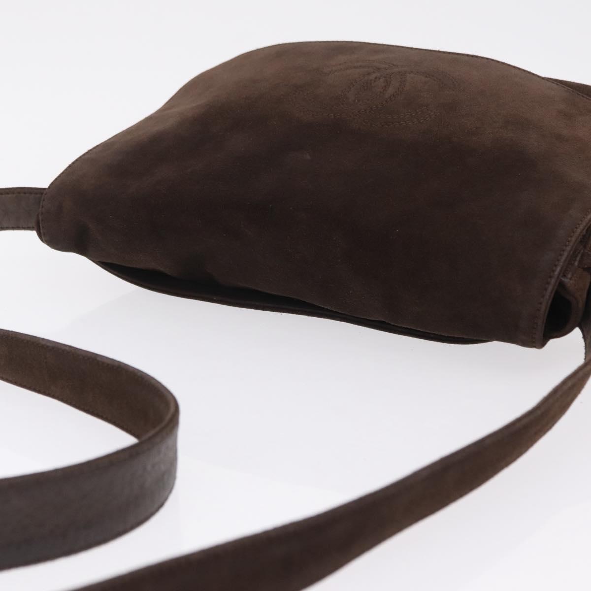 CHANEL Shoulder Bag Suede Brown CC Auth 209651A