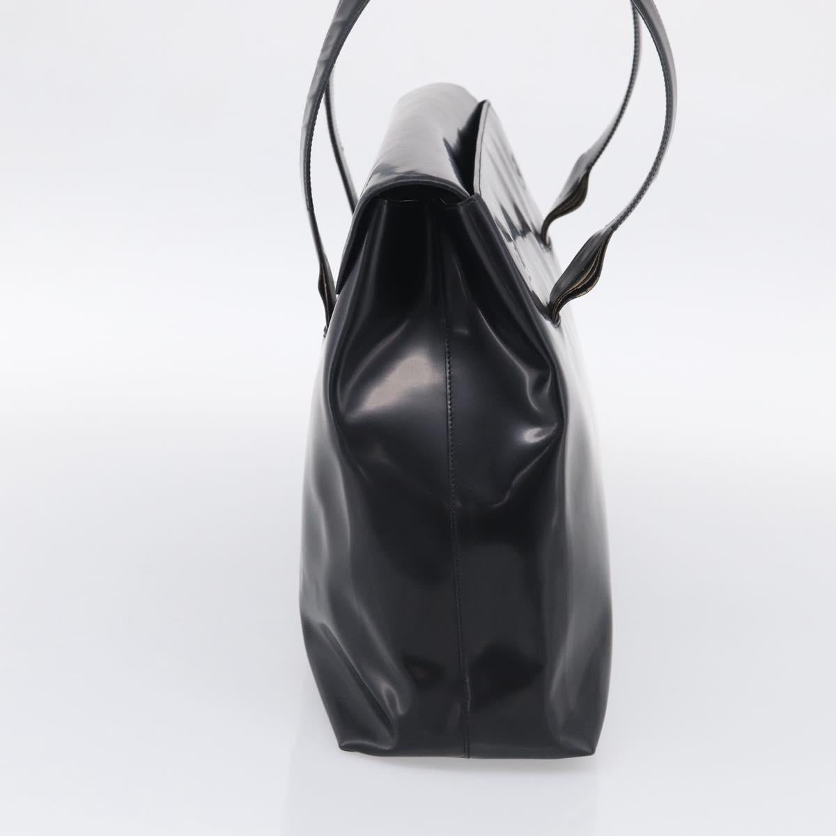 PRADA Boston Bag Hand Bag Nylon Patent 2 Set Black Navy Auth 209655