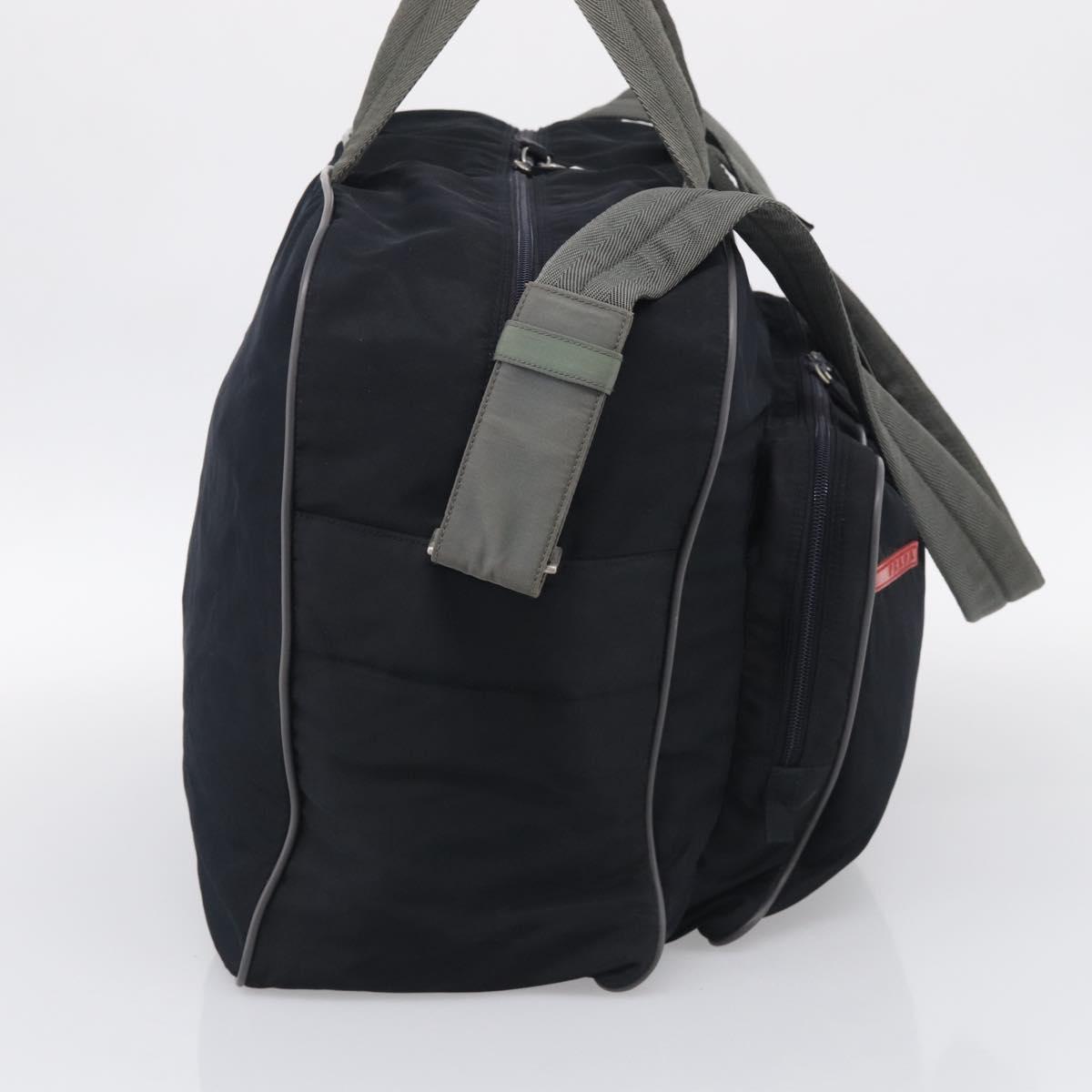 PRADA Boston Bag Hand Bag Nylon Patent 2 Set Black Navy Auth 209655