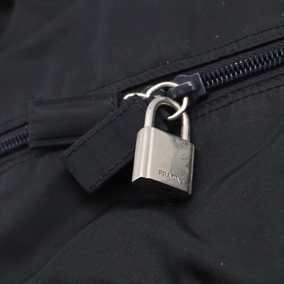 PRADA Boston Bag Hand Bag Nylon Patent 2 Set Black Navy Auth 209655