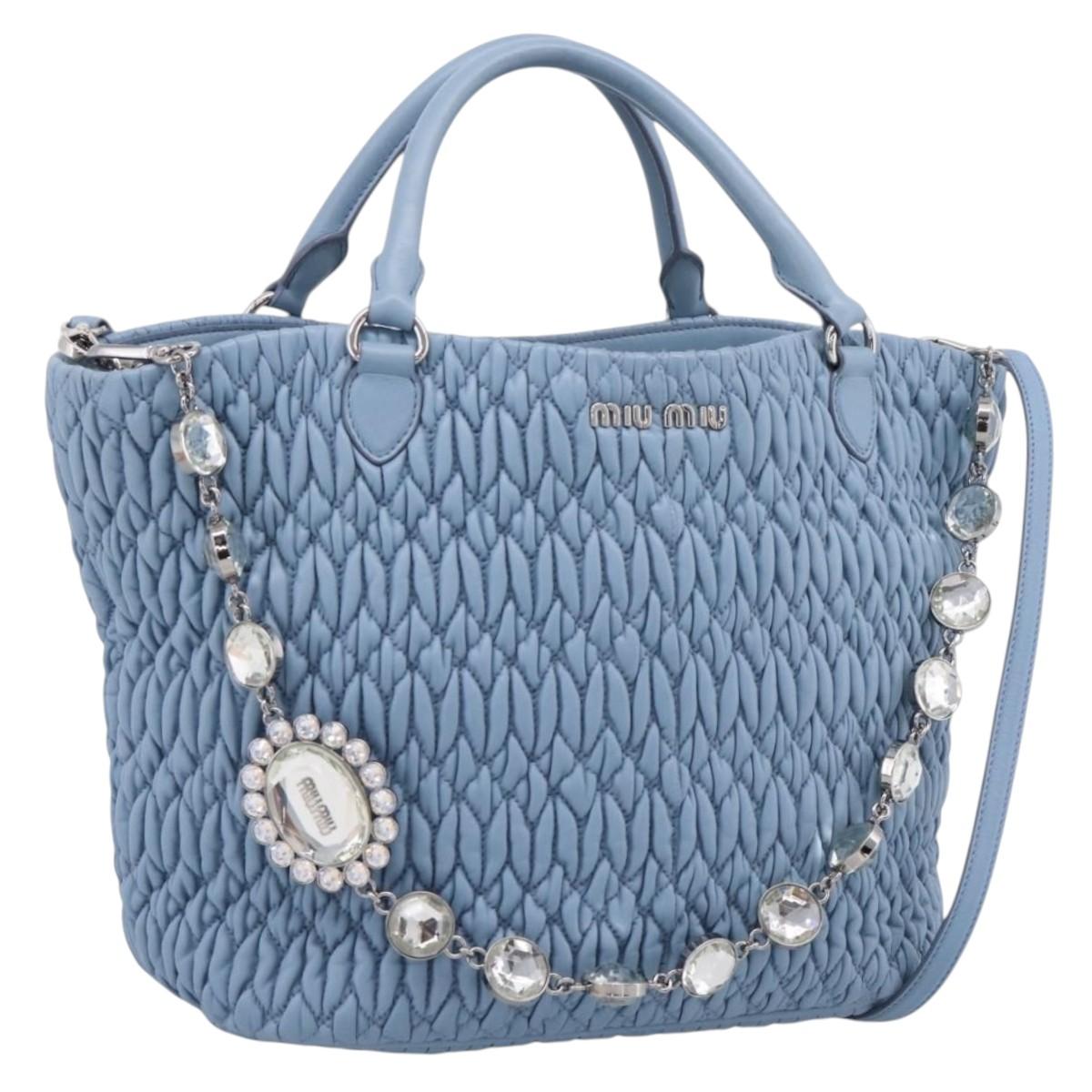 Miu Miu Matelasse Chain Shoulder Bag Leather 2way Light Blue Silver Auth 209659M