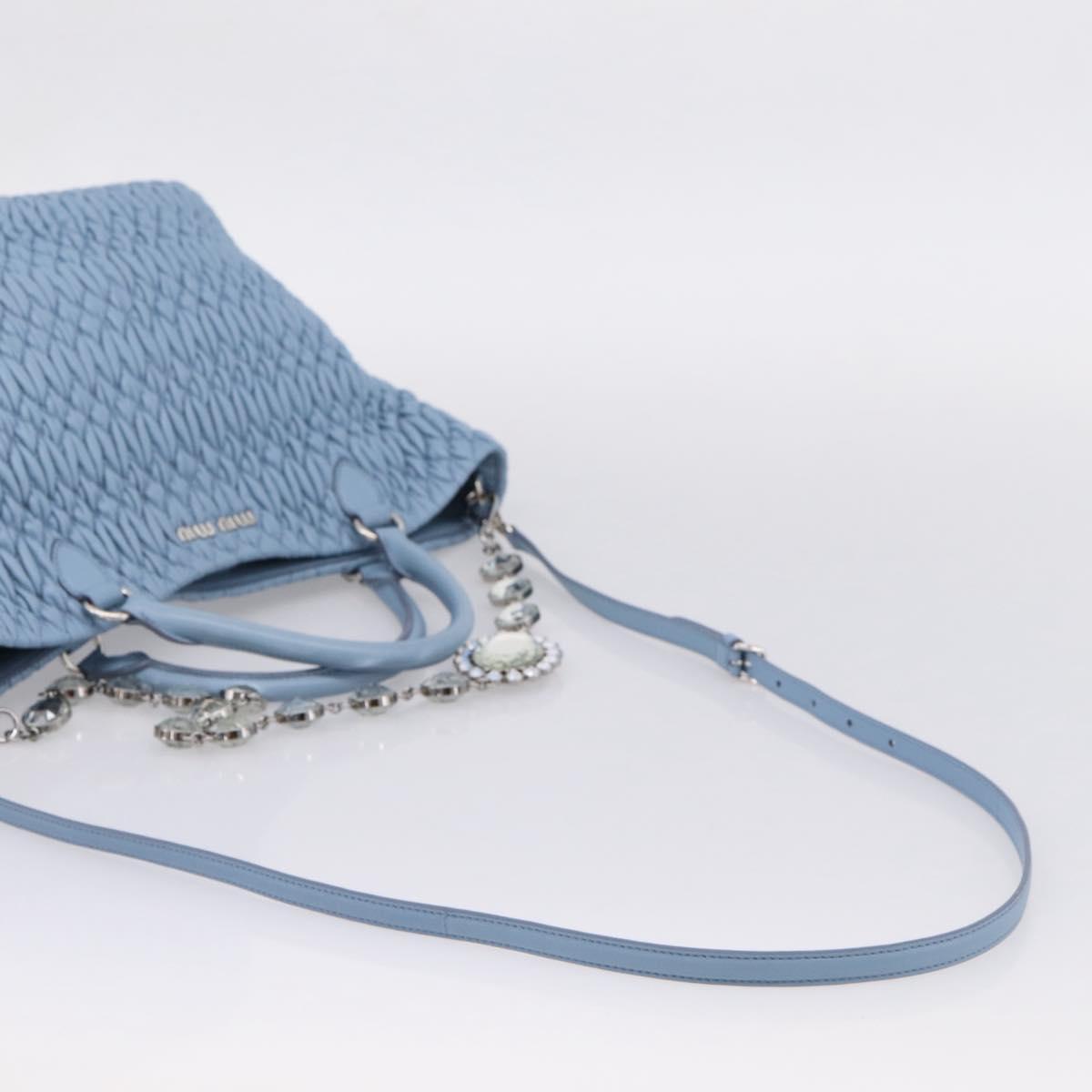 Miu Miu Matelasse Chain Shoulder Bag Leather 2way Light Blue Silver Auth 209659M