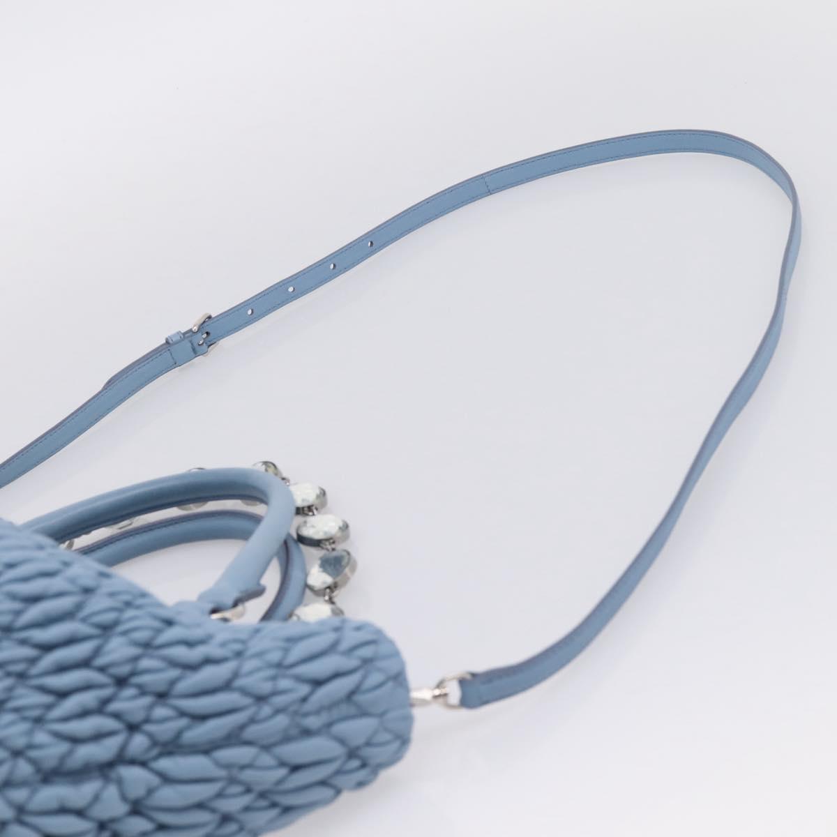 Miu Miu Matelasse Chain Shoulder Bag Leather 2way Light Blue Silver Auth 209659M