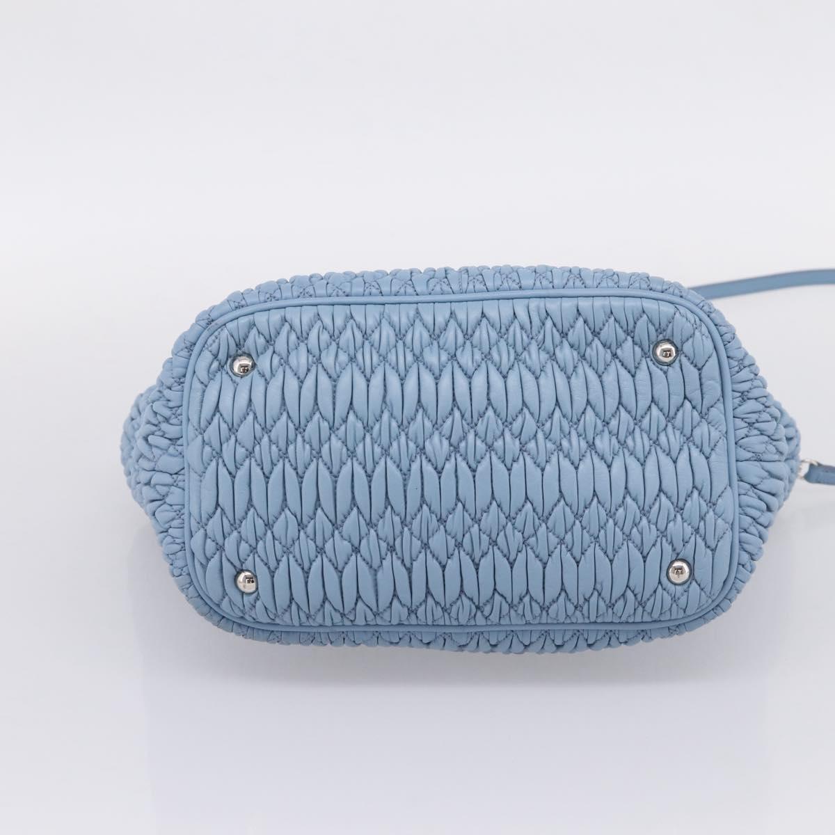 Miu Miu Matelasse Chain Shoulder Bag Leather 2way Light Blue Silver Auth 209659M