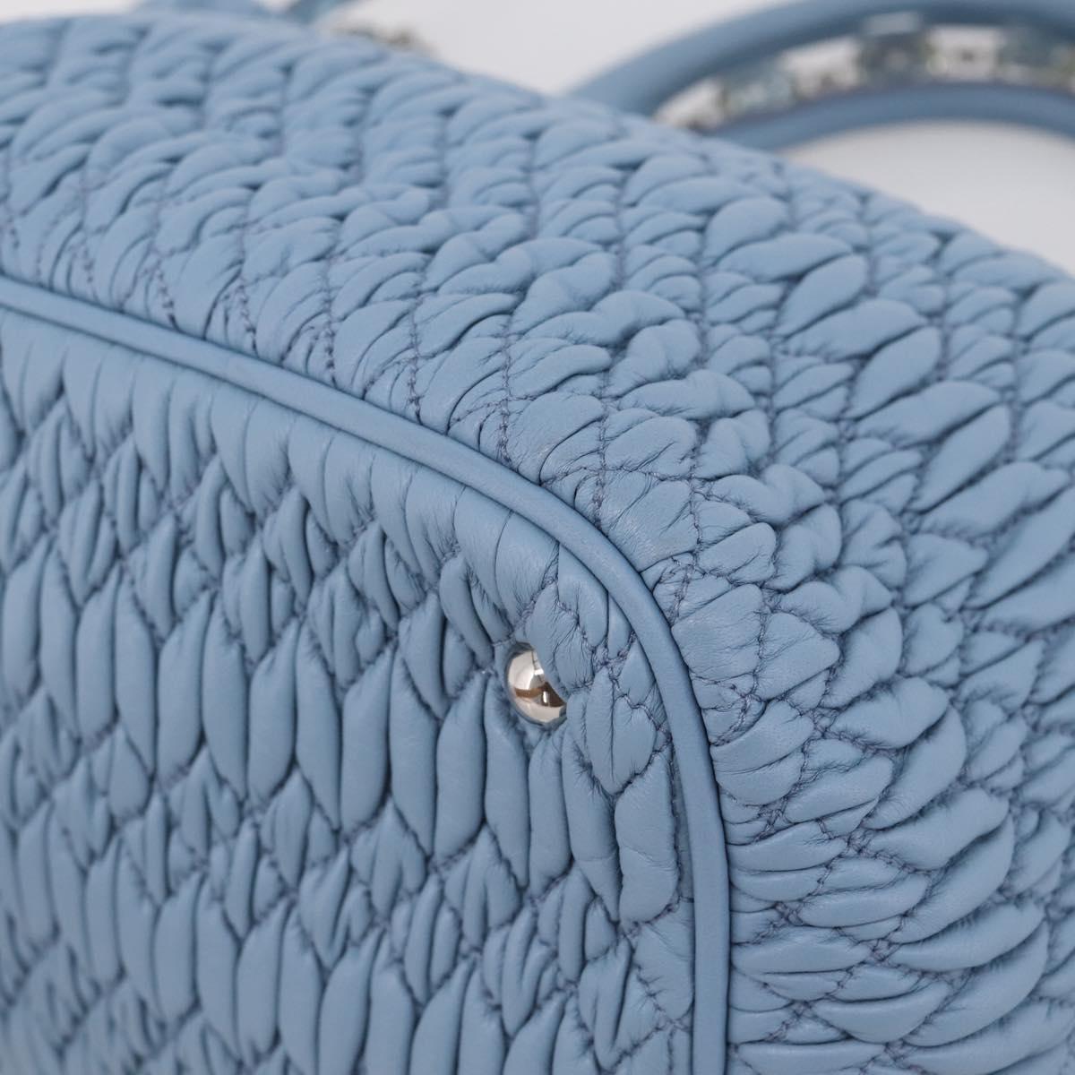 Miu Miu Matelasse Chain Shoulder Bag Leather 2way Light Blue Silver Auth 209659M