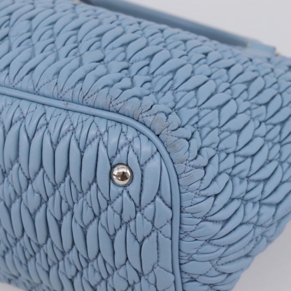Miu Miu Matelasse Chain Shoulder Bag Leather 2way Light Blue Silver Auth 209659M