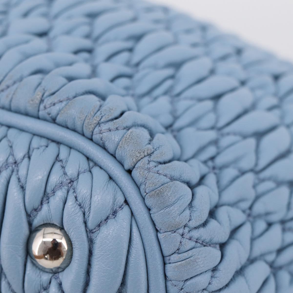 Miu Miu Matelasse Chain Shoulder Bag Leather 2way Light Blue Silver Auth 209659M