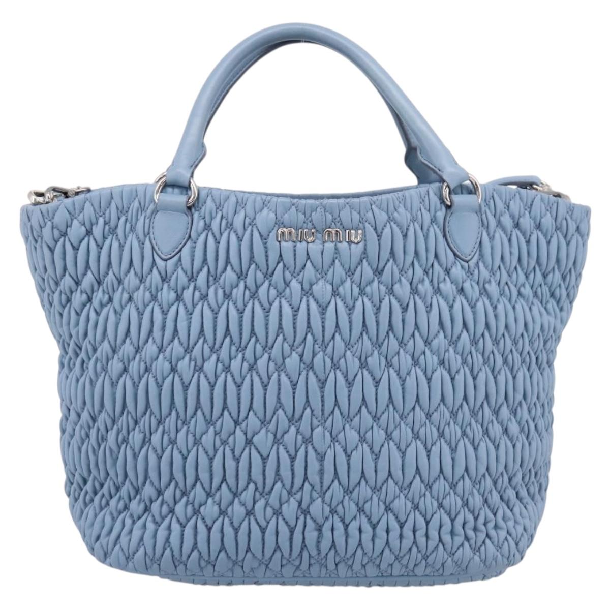 Miu Miu Matelasse Chain Shoulder Bag Leather 2way Light Blue Silver Auth 209659M