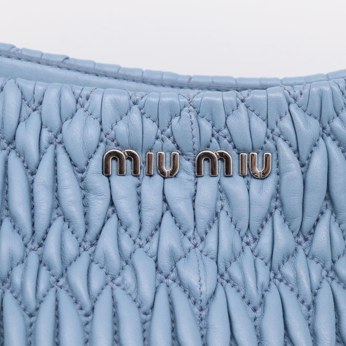 Miu Miu Matelasse Chain Shoulder Bag Leather 2way Light Blue Silver Auth 209659M