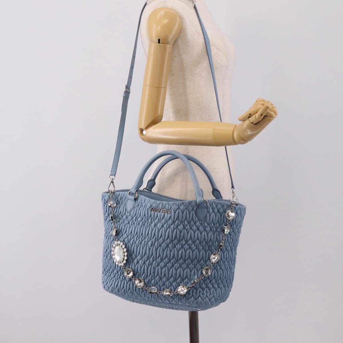 Miu Miu Matelasse Chain Shoulder Bag Leather 2way Light Blue Silver Auth 209659M