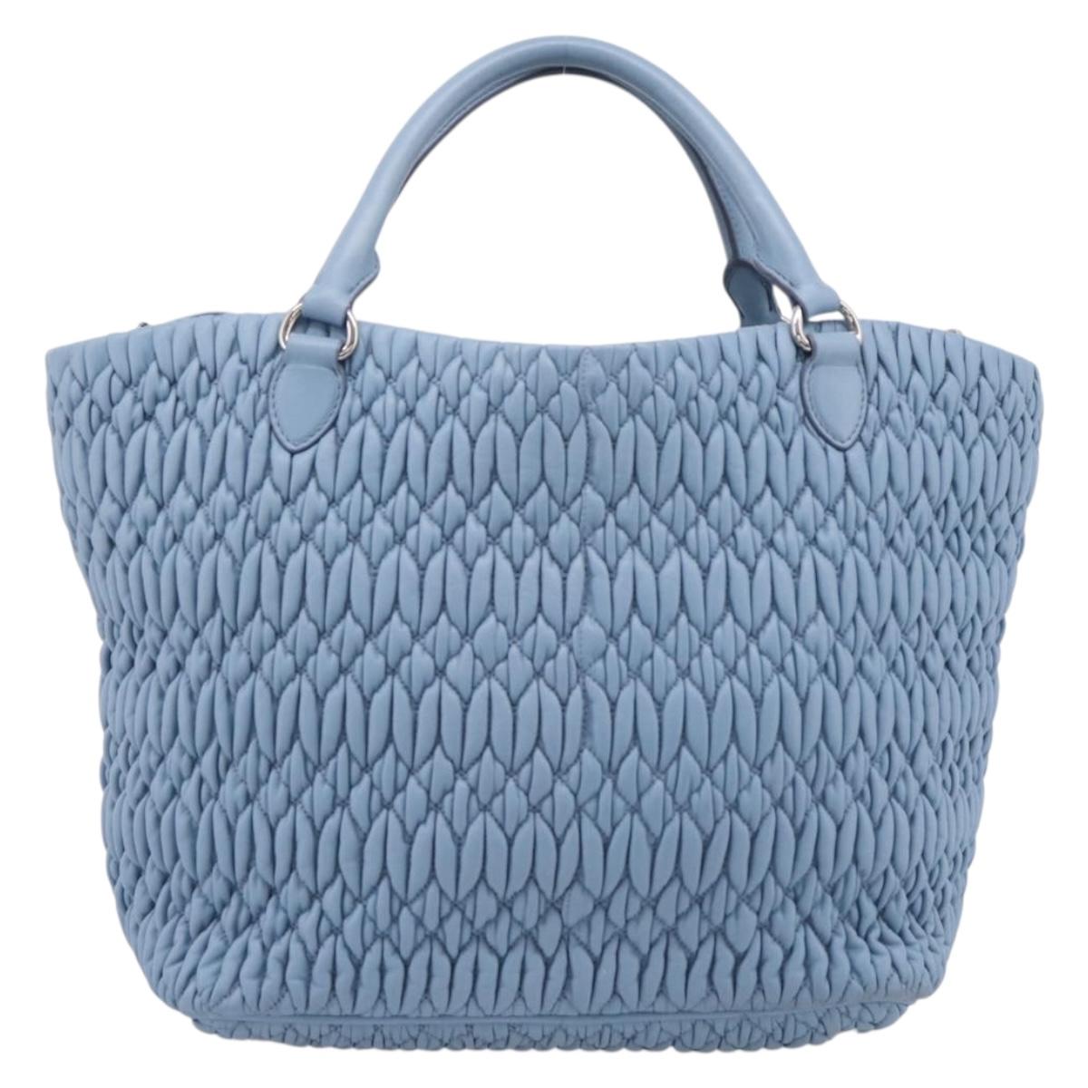 Miu Miu Matelasse Chain Shoulder Bag Leather 2way Light Blue Silver Auth 209659M