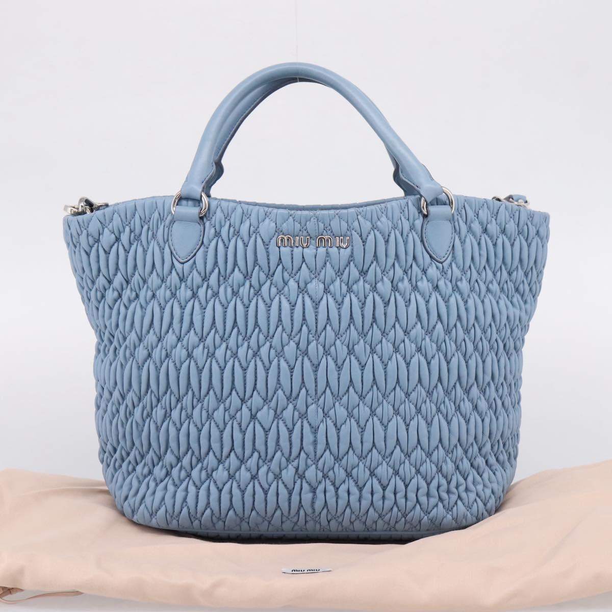 Miu Miu Matelasse Chain Shoulder Bag Leather 2way Light Blue Silver Auth 209659M