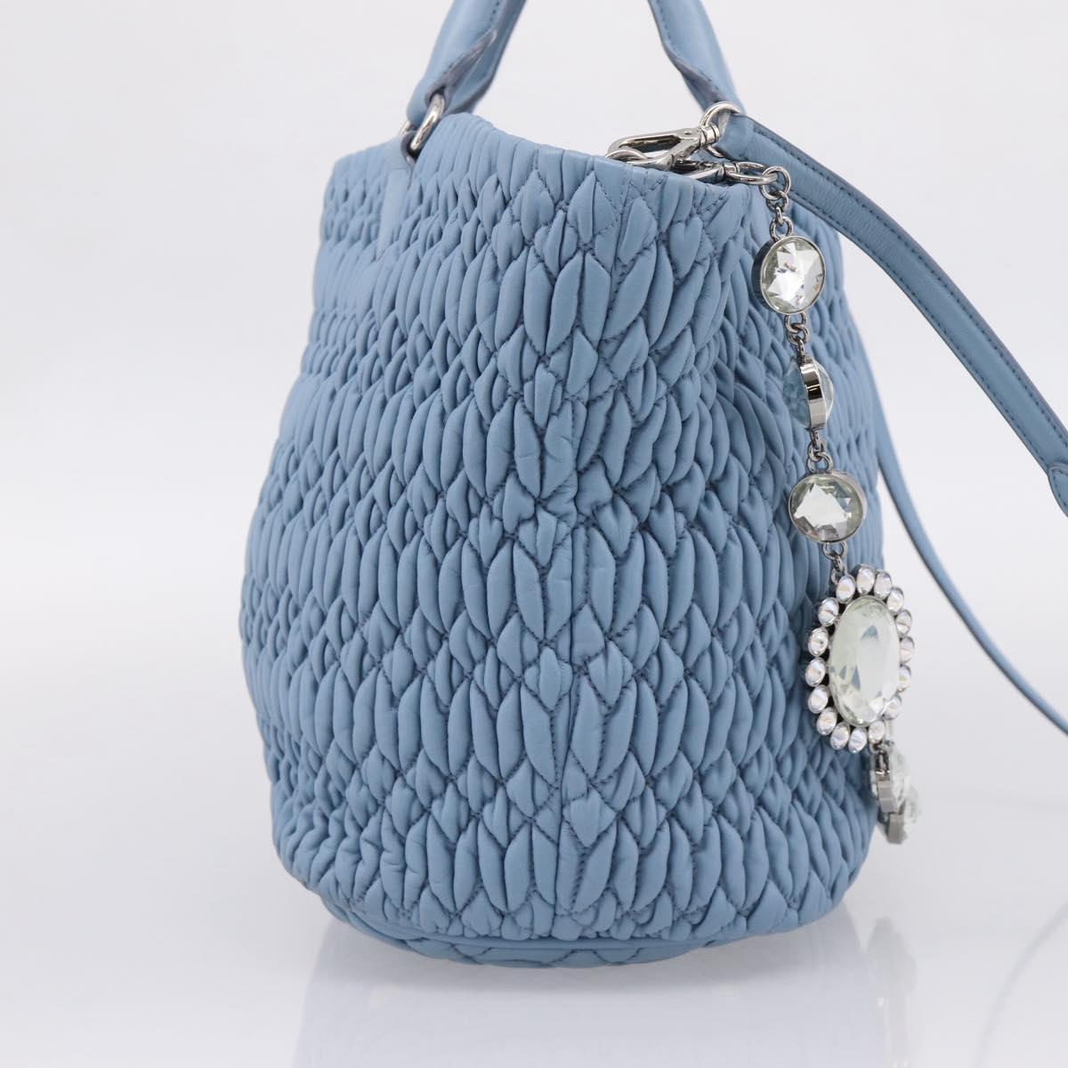Miu Miu Matelasse Chain Shoulder Bag Leather 2way Light Blue Silver Auth 209659M