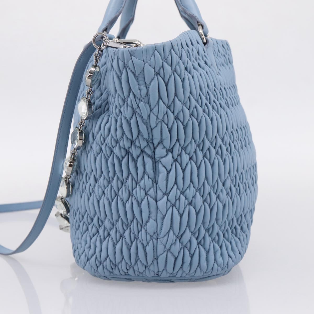 Miu Miu Matelasse Chain Shoulder Bag Leather 2way Light Blue Silver Auth 209659M