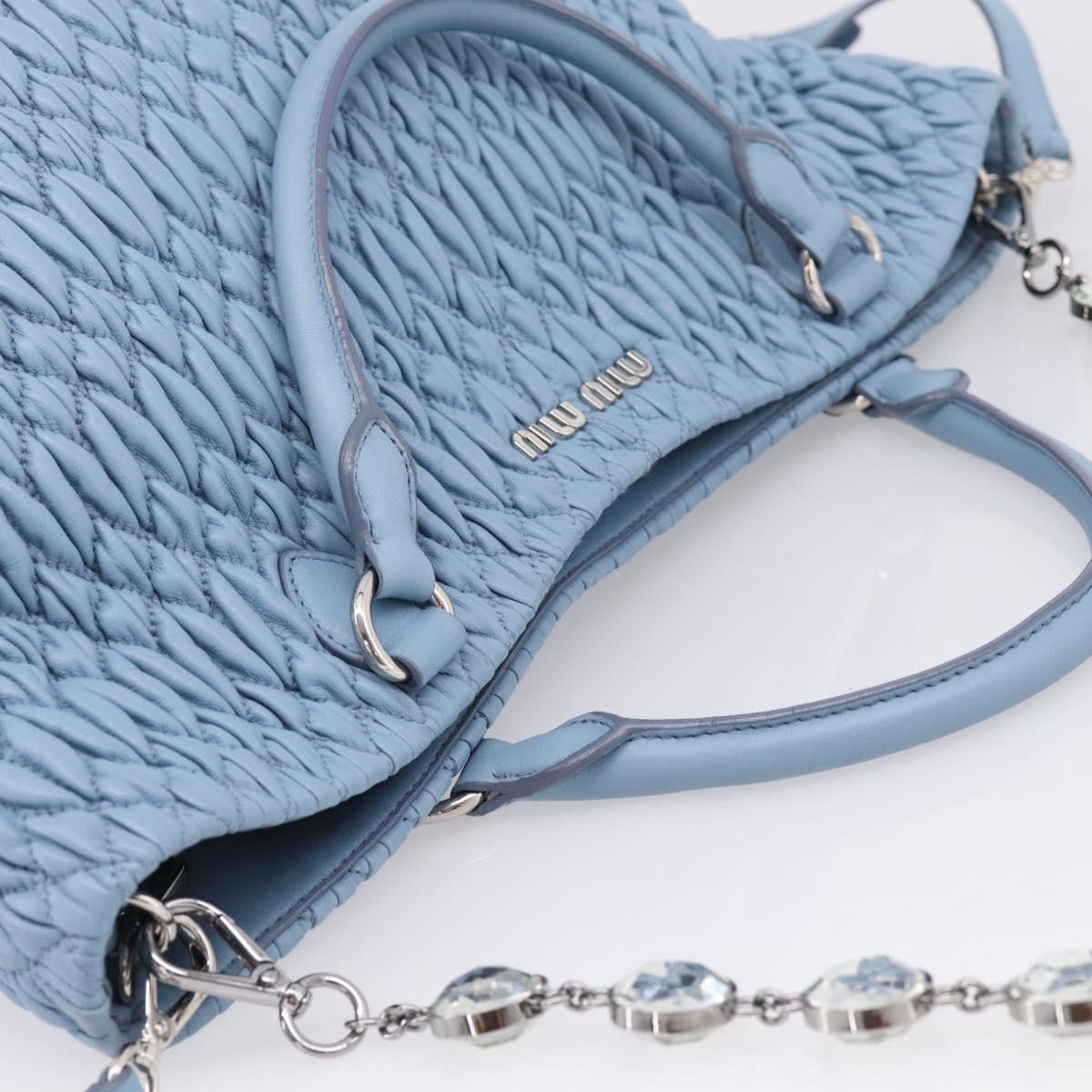 Miu Miu Matelasse Chain Shoulder Bag Leather 2way Light Blue Silver Auth 209659M