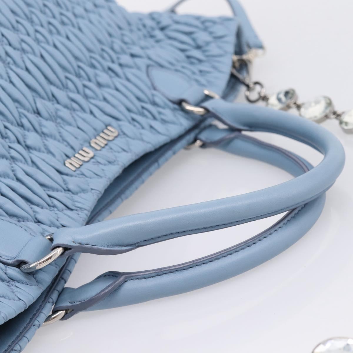 Miu Miu Matelasse Chain Shoulder Bag Leather 2way Light Blue Silver Auth 209659M