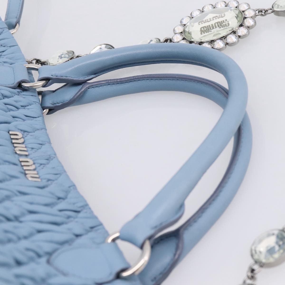 Miu Miu Matelasse Chain Shoulder Bag Leather 2way Light Blue Silver Auth 209659M