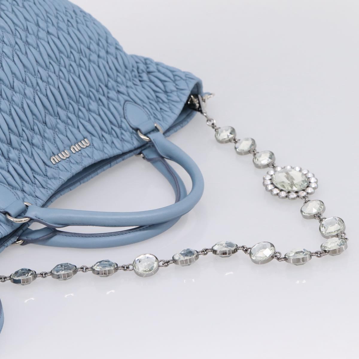 Miu Miu Matelasse Chain Shoulder Bag Leather 2way Light Blue Silver Auth 209659M