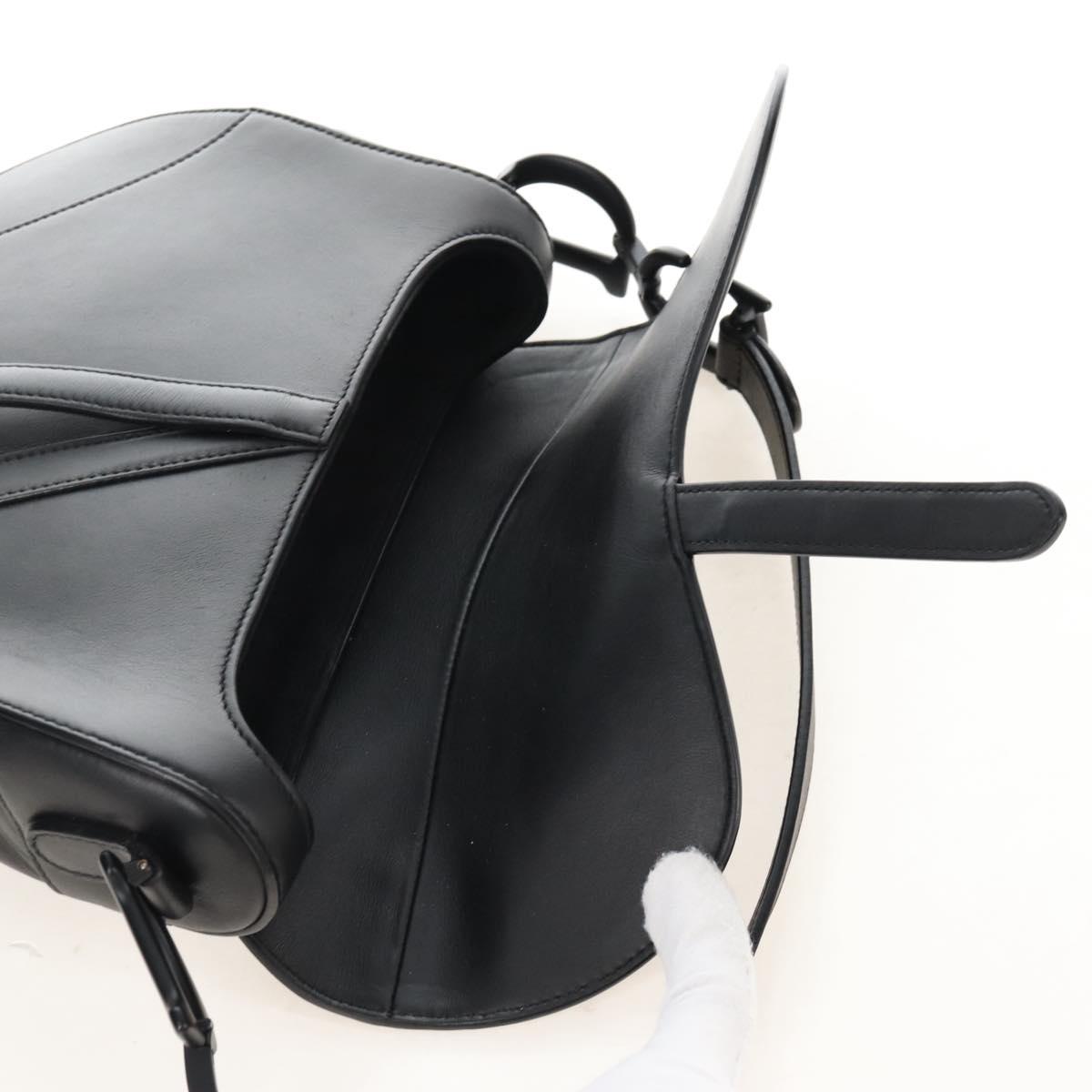 Christian Dior Saddle Shoulder Bag Leather Black Auth 209661SAV