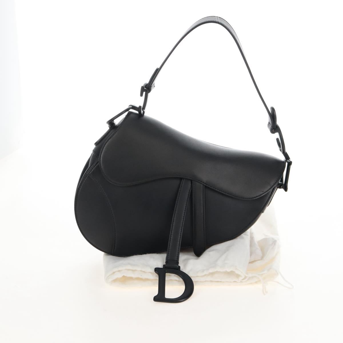 Christian Dior Saddle Shoulder Bag Leather Black Auth 209661SAV