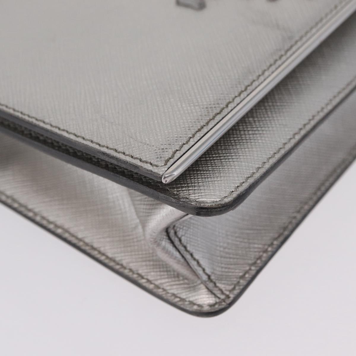 PRADA Chain Shoulder Bag Leather Silver Auth 209667A