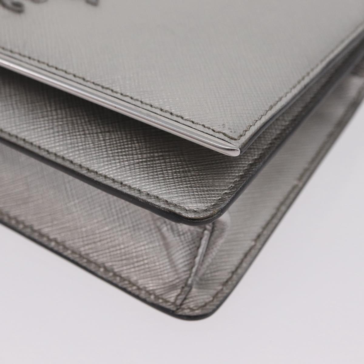 PRADA Chain Shoulder Bag Leather Silver Auth 209667A