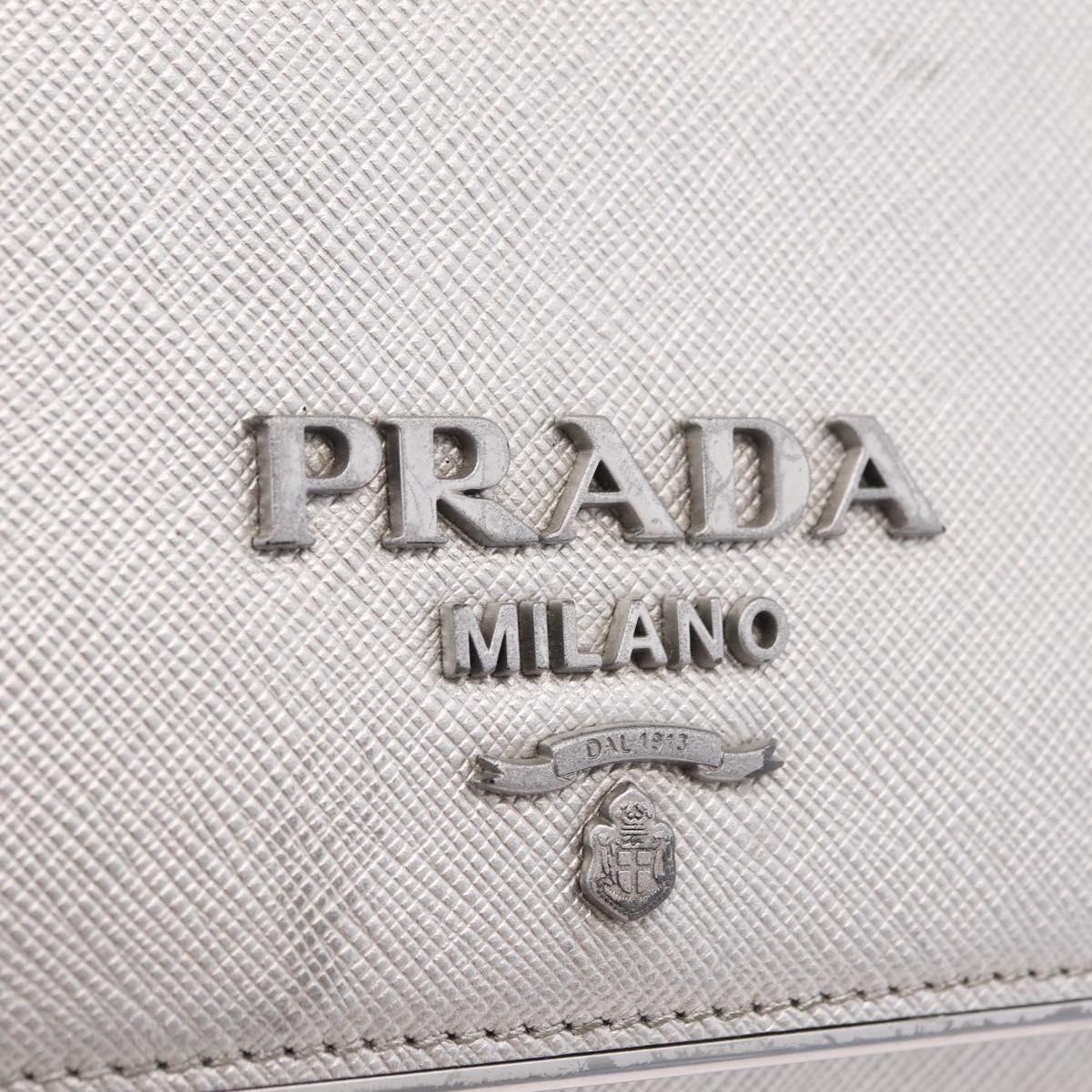 PRADA Chain Shoulder Bag Leather Silver Auth 209667A