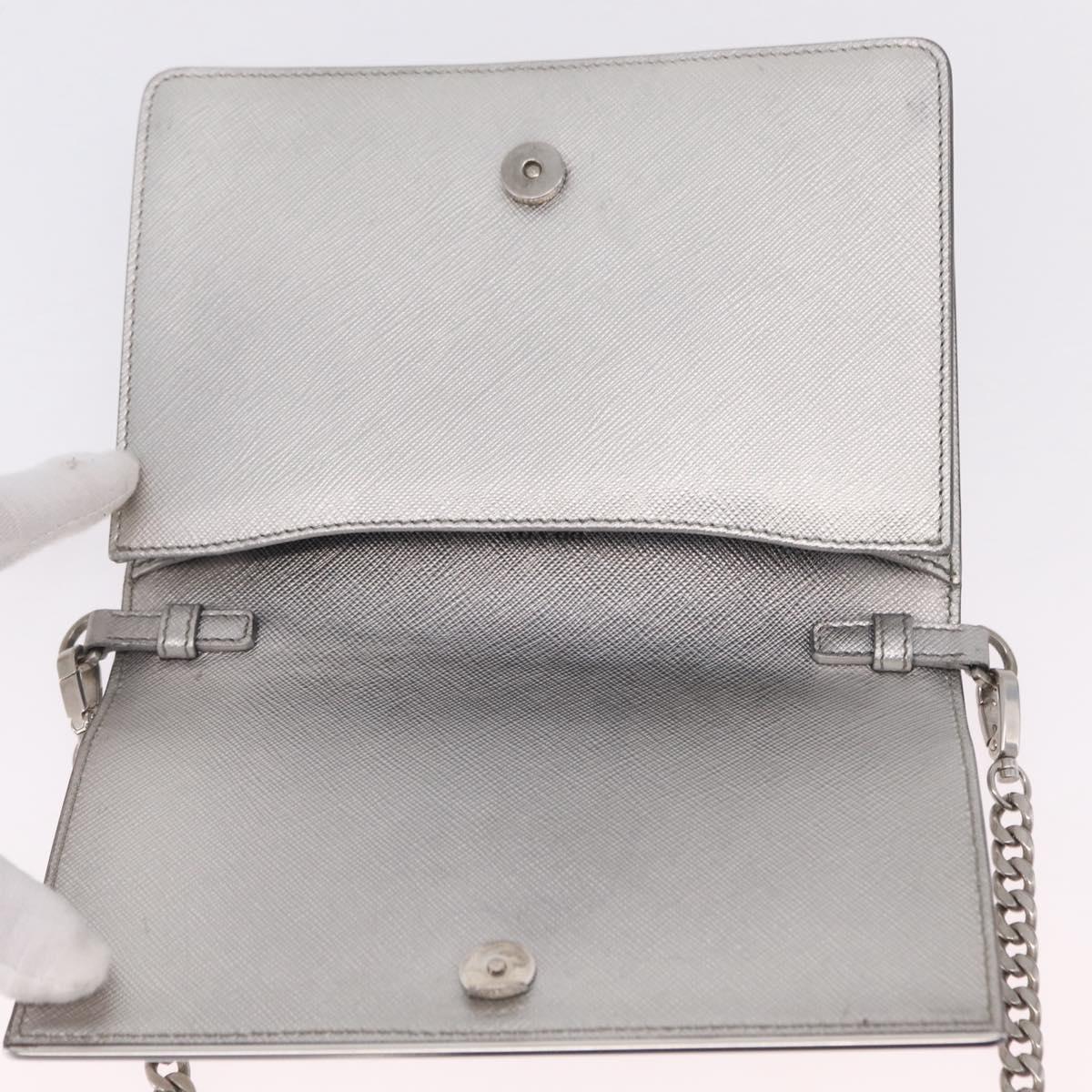 PRADA Chain Shoulder Bag Leather Silver Auth 209667A