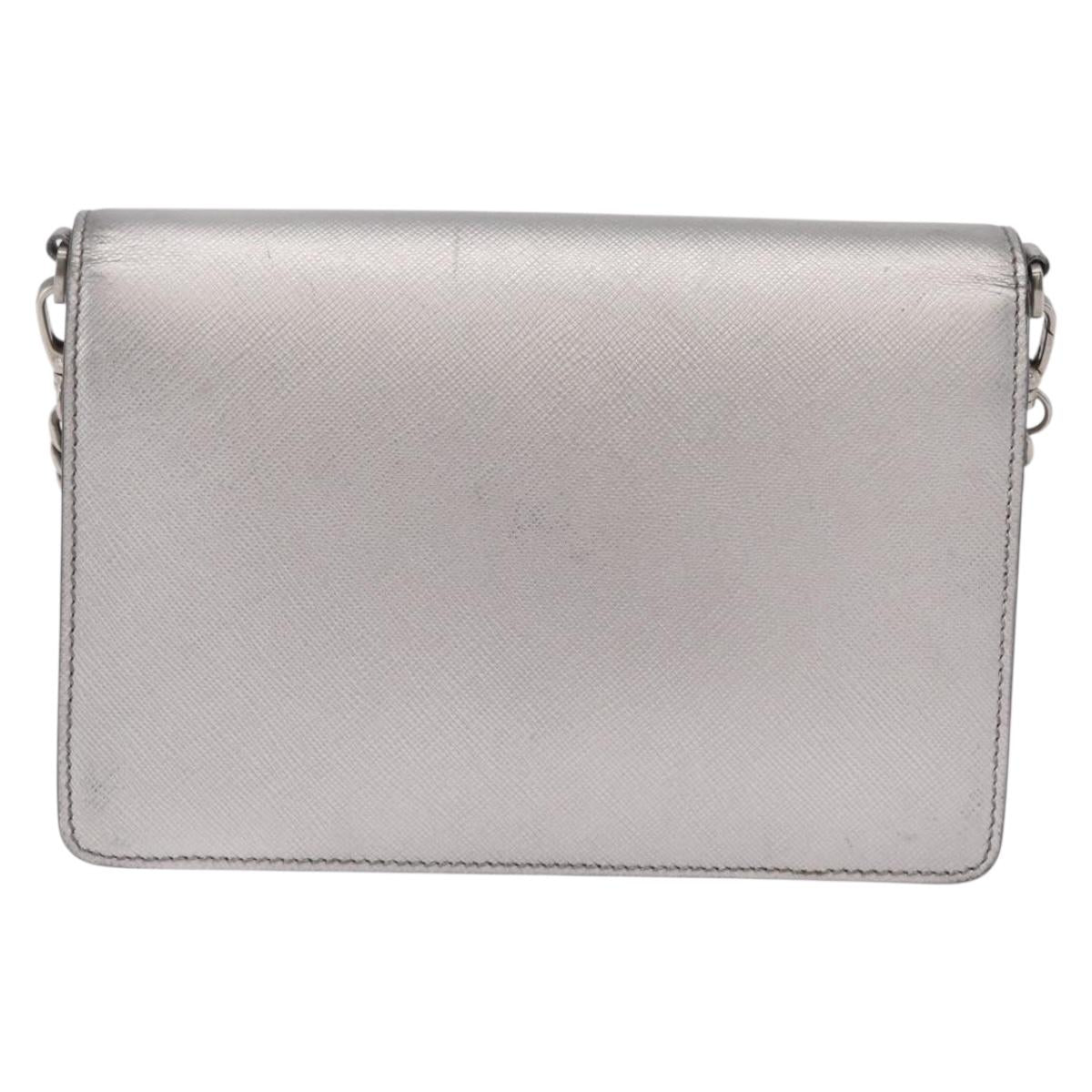 PRADA Chain Shoulder Bag Leather Silver Auth 209667A