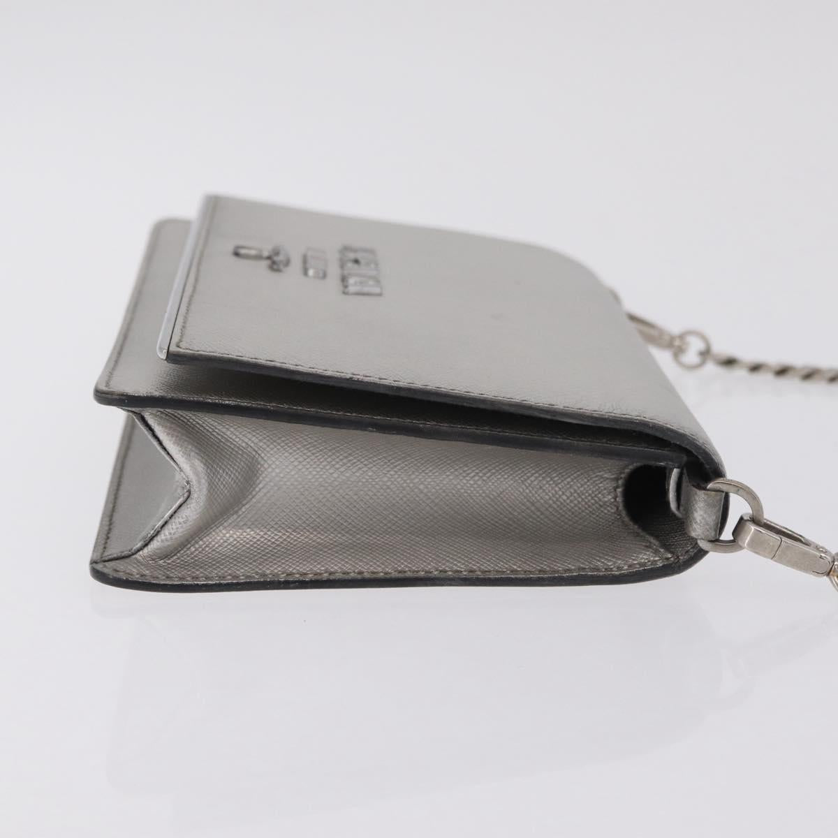 PRADA Chain Shoulder Bag Leather Silver Auth 209667A