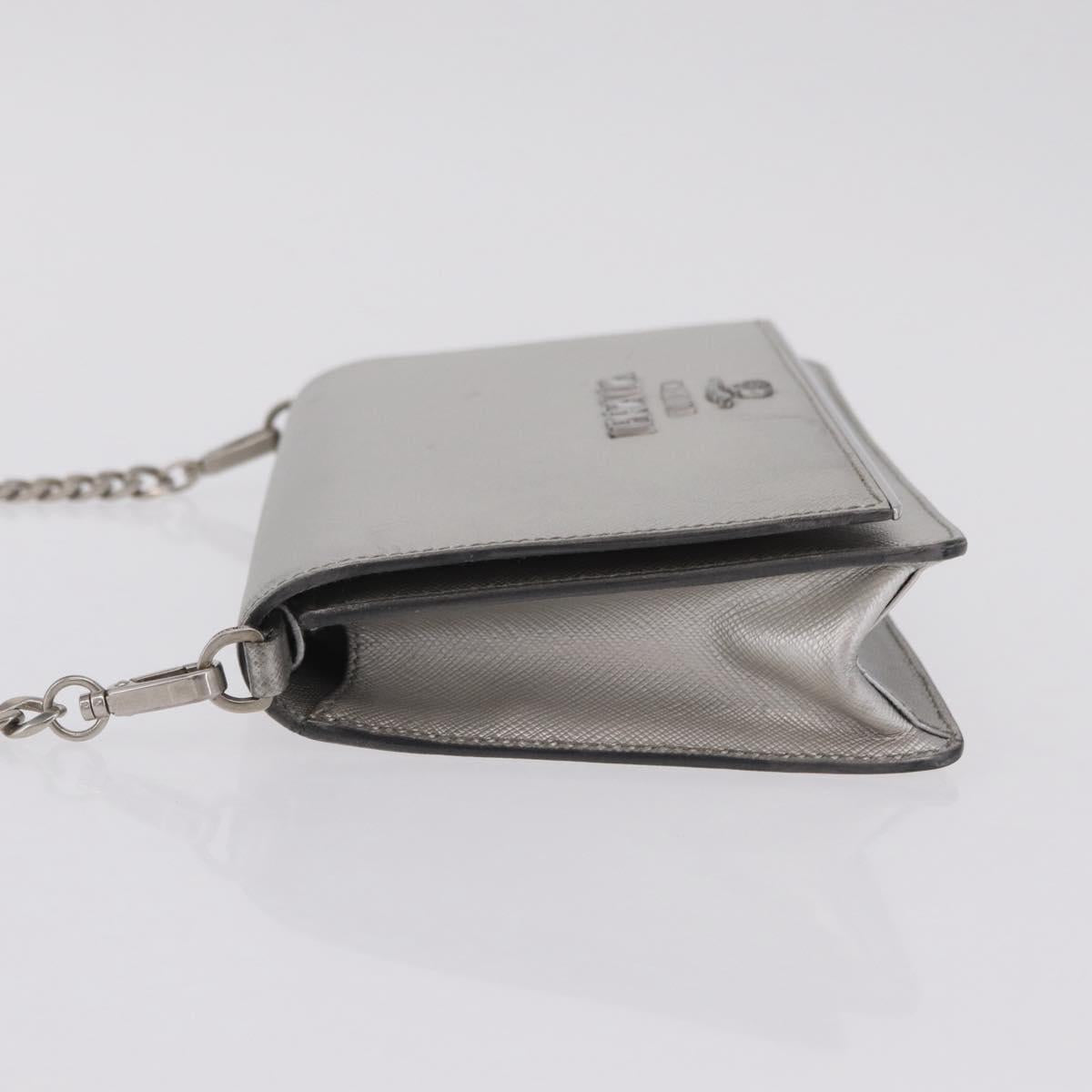 PRADA Chain Shoulder Bag Leather Silver Auth 209667A