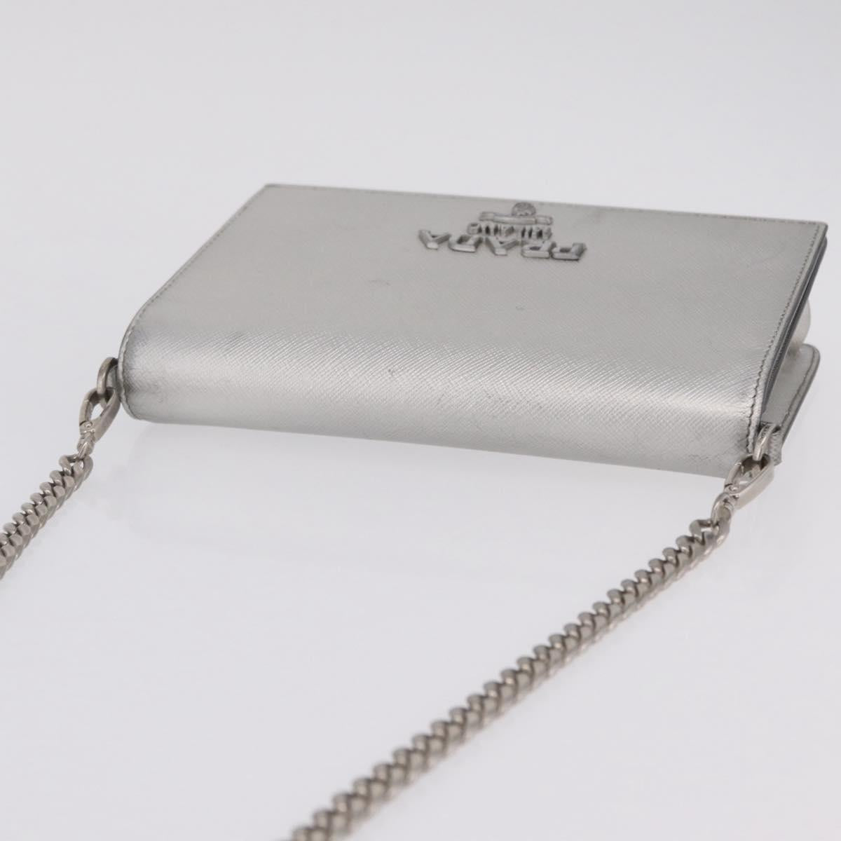 PRADA Chain Shoulder Bag Leather Silver Auth 209667A