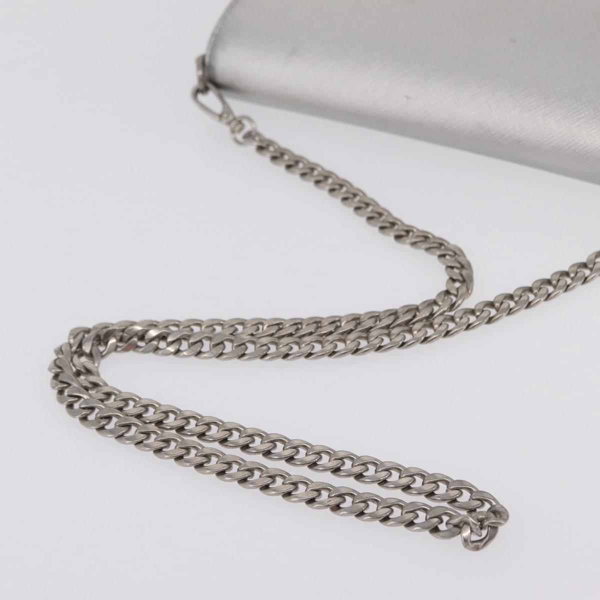 PRADA Chain Shoulder Bag Leather Silver Auth 209667A