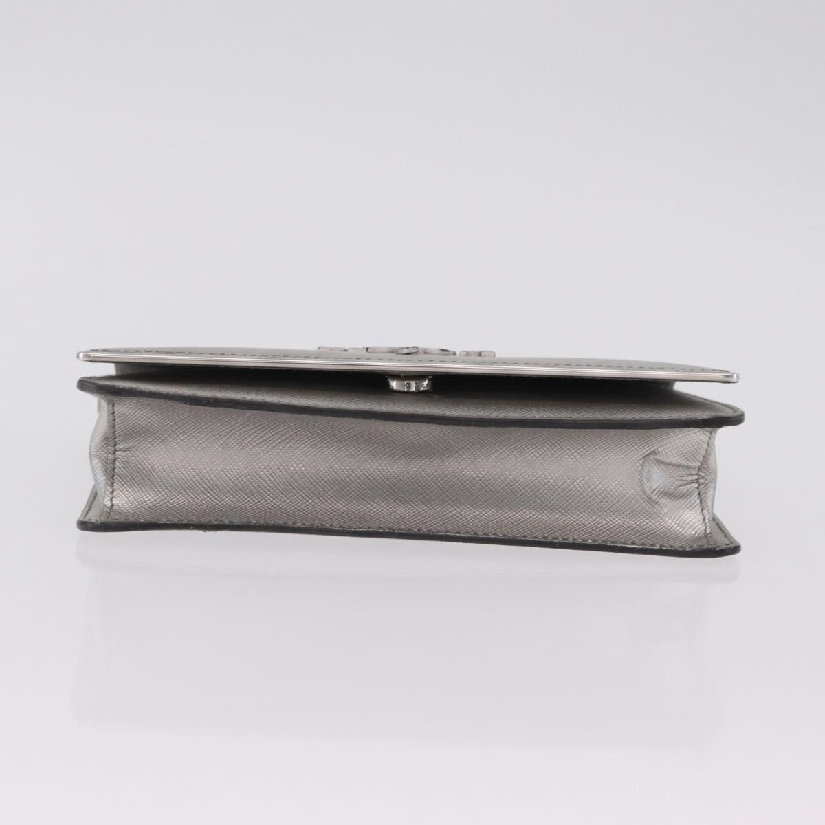 PRADA Chain Shoulder Bag Leather Silver Auth 209667A