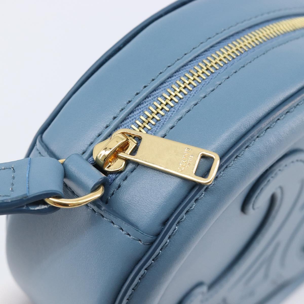 CELINE Triomphe Shoulder Bag Leather Light Blue Gold Tone Auth 209669M